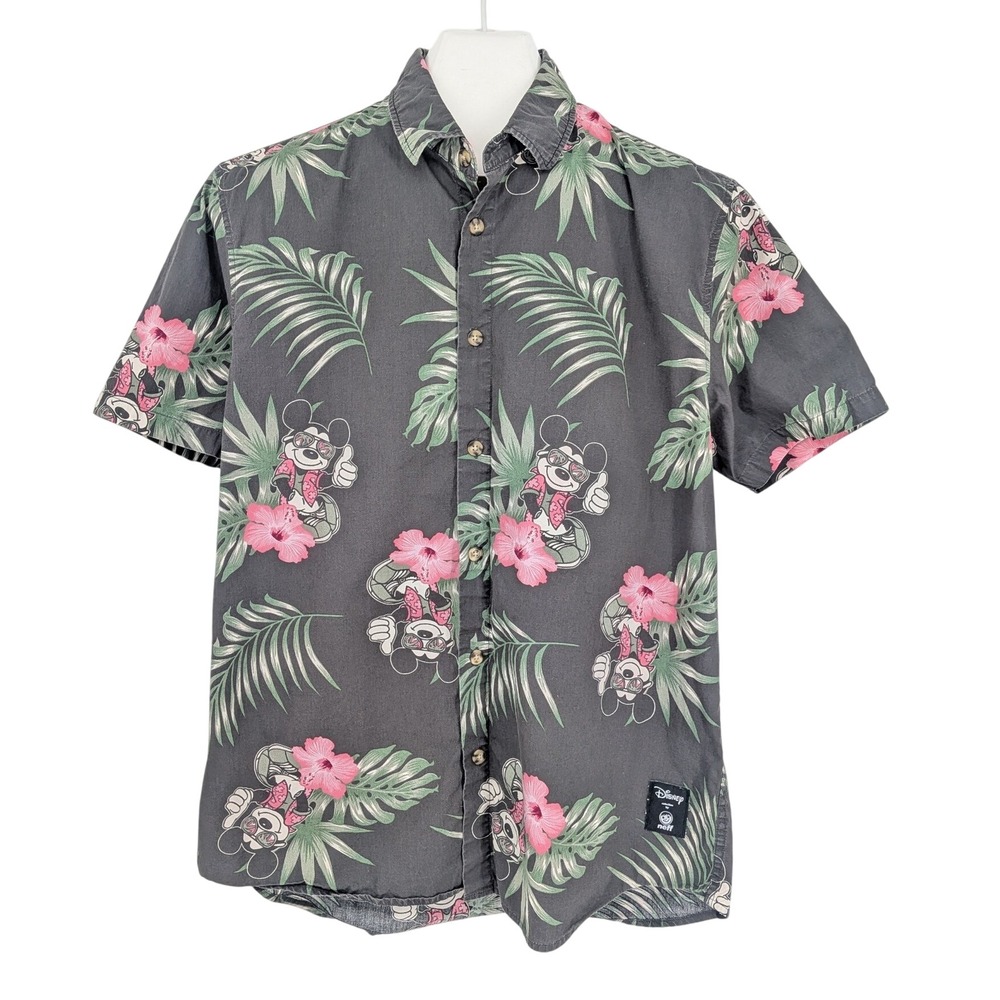 Neff X Disney Mickey Mouse Aloha Button up Shirt Floral Tropical Vacation Medium
